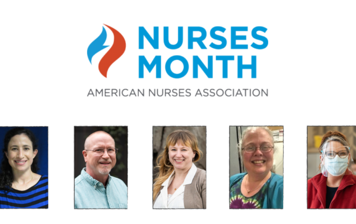 Nurses Month, American Nurses Association. Photos of Susan Carmen, Ted Amann, Mollie Pence, Leah Bloomberg, Janis Cleveland