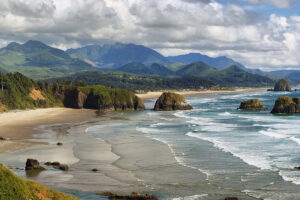 View of Cannon Beach in Oregon with Haystack Rock in the background
