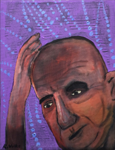 Painting by Bob Volke. The painting shows a bald man resting his head against his own hand.